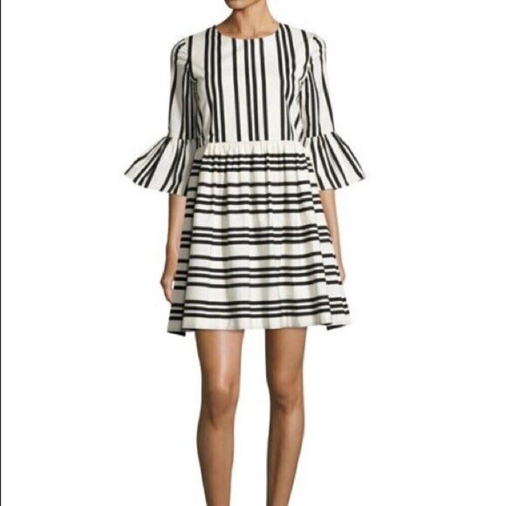 Alice & Olivia Striped Dress Ladies 4  Augusta Ruffle Sleeves Baby Doll Designer